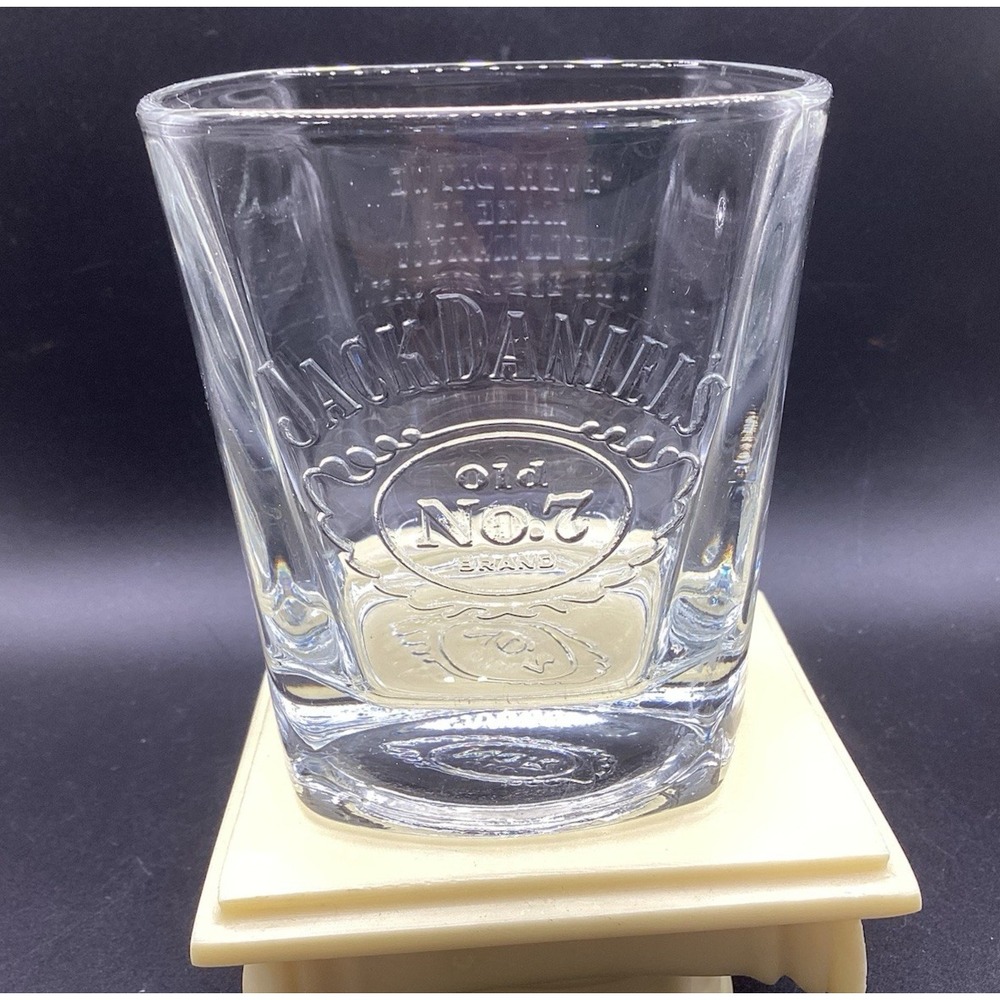 Lowball Glass Jack Daniel's Old #7 Embossed Logo 3.5" Tall Whiskey‎ Tumbler